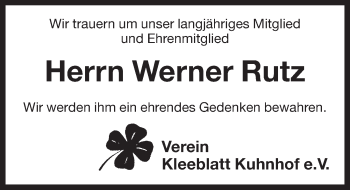 Traueranzeige von Werner Rutz von Pegnitz-Zeitung